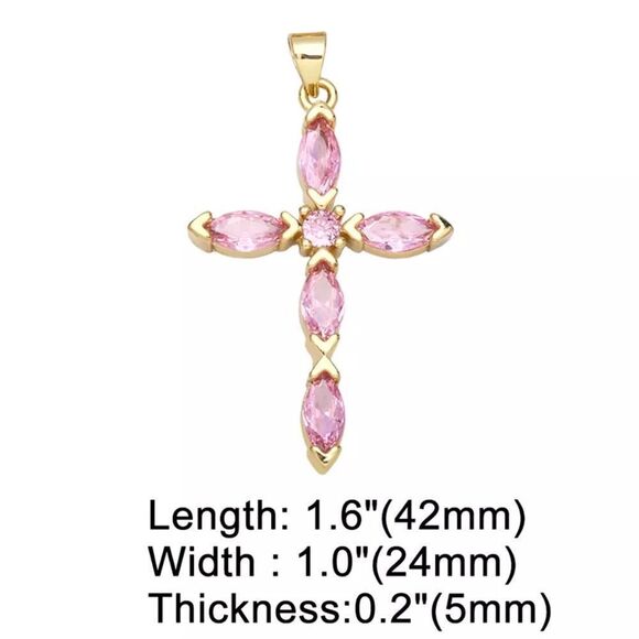 π03π 2.7 ctΒ Pink Tourmaline Goldtone Cross Pendant KindLuxuries - Picture 1 of 5